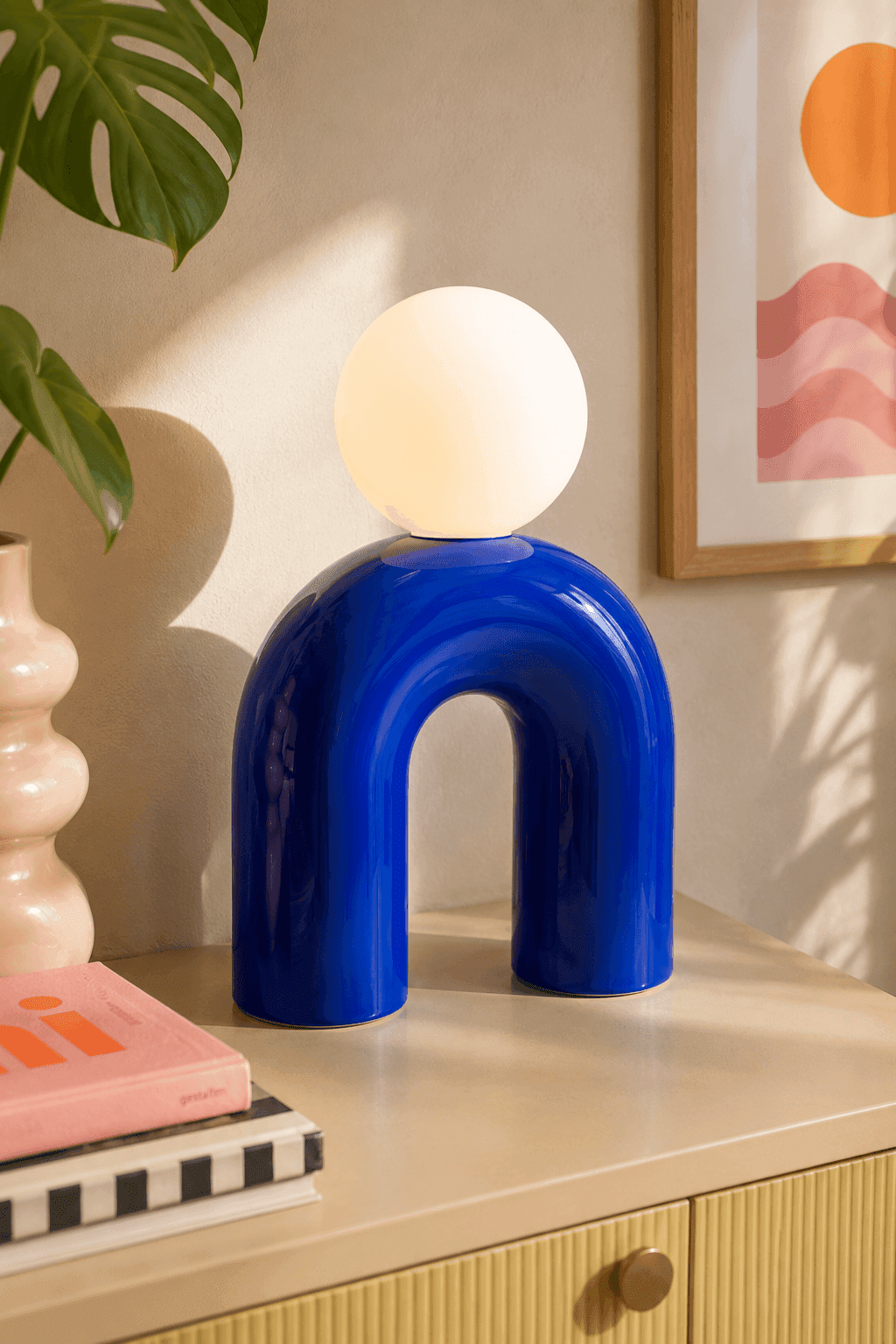 Lampe bleue sculpturale en céramique