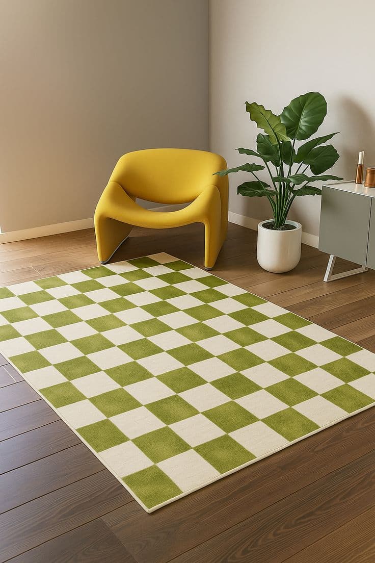Tapis damier Marius vert pistache