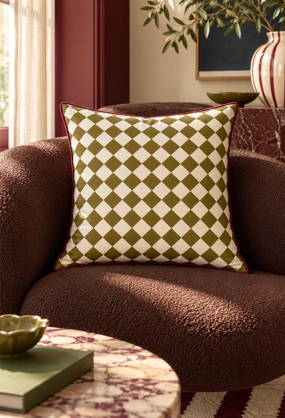 Coussin Leiho damier olive
