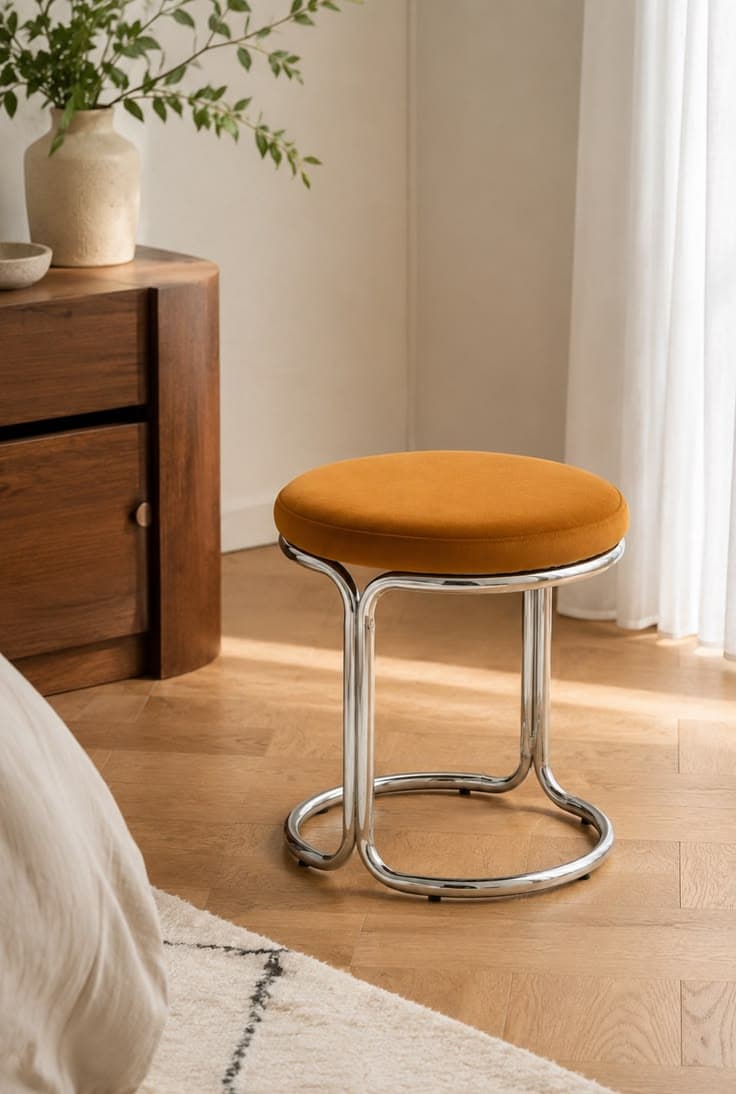 Tabouret chrome et moutarde