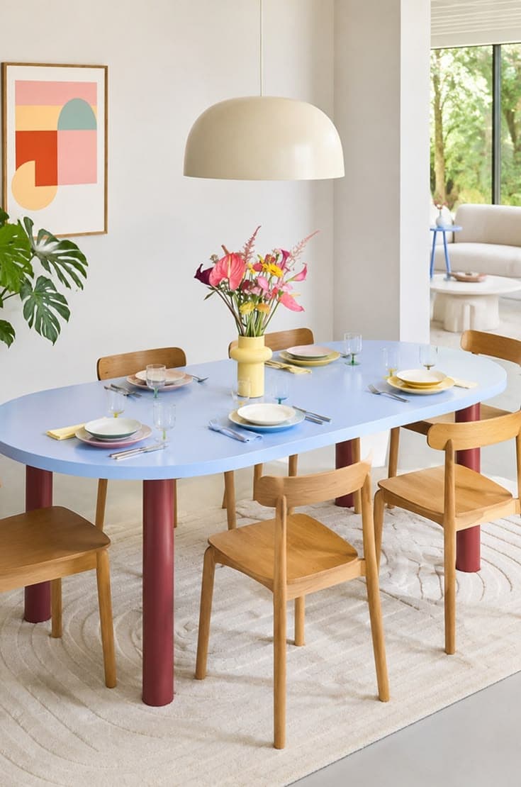 Table à manger bleue
