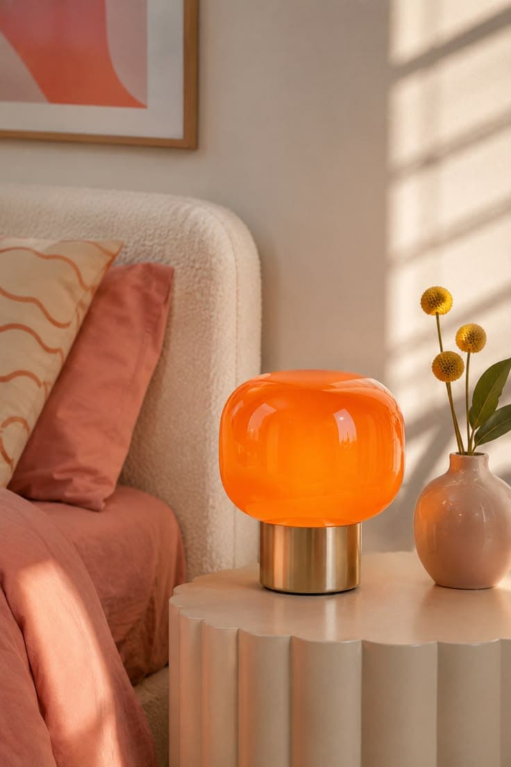 Lampe orange en verre pour chambre colorée