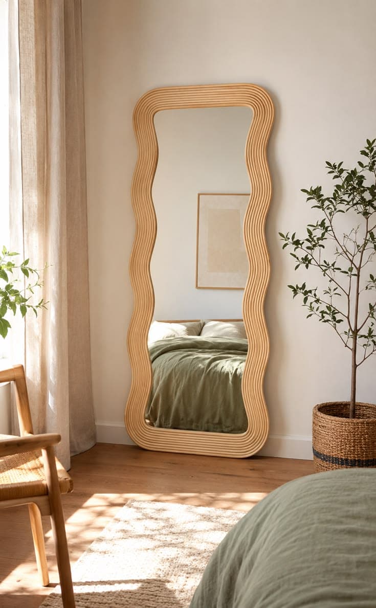 Miroir ondulé en rotin