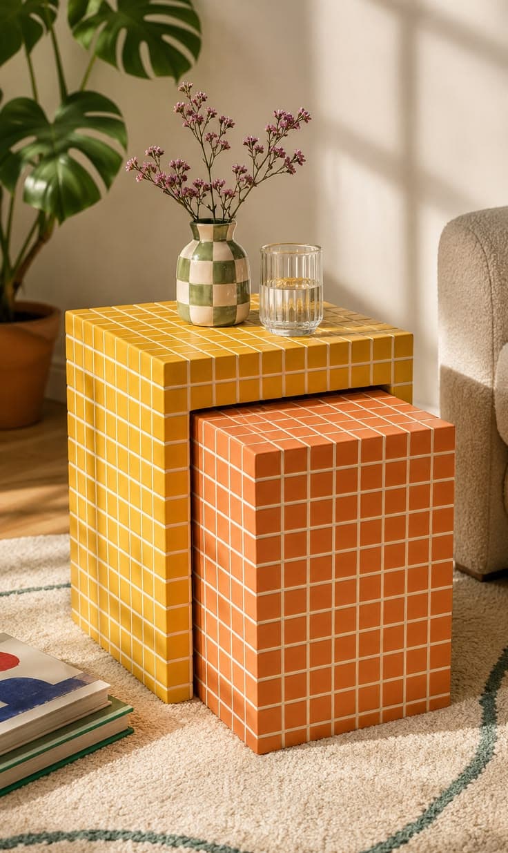 Tables d’appoint carrelées colorées