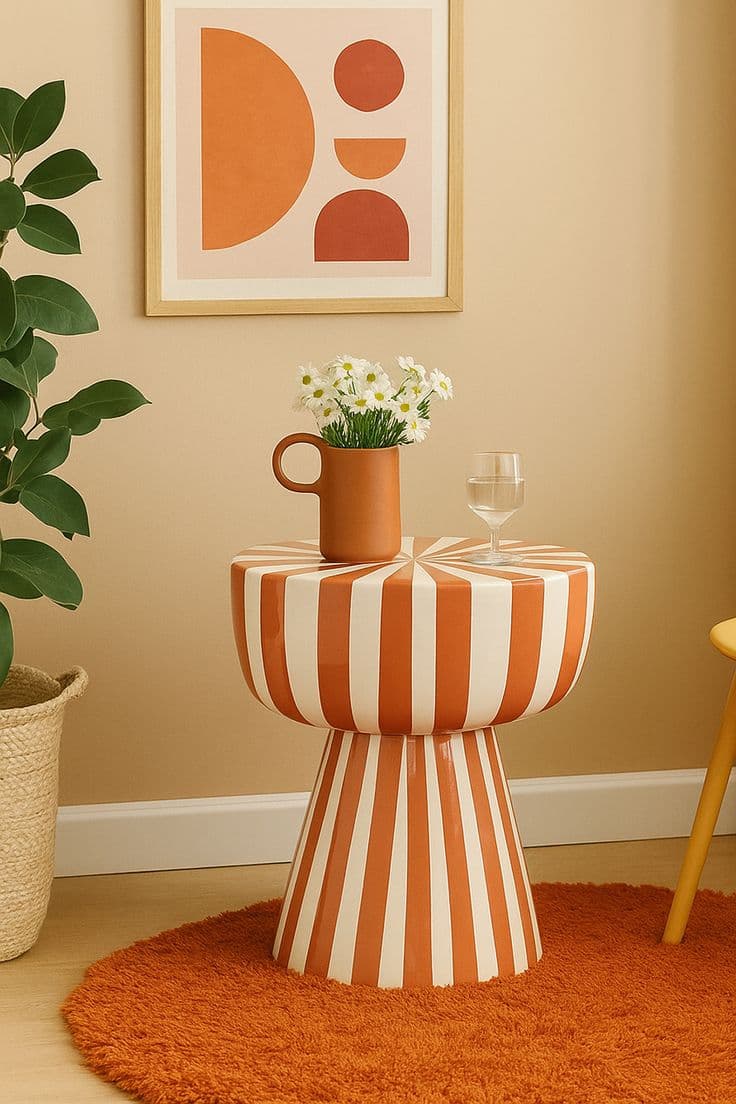 Table d’appoint Tam rayée rouge et blanc