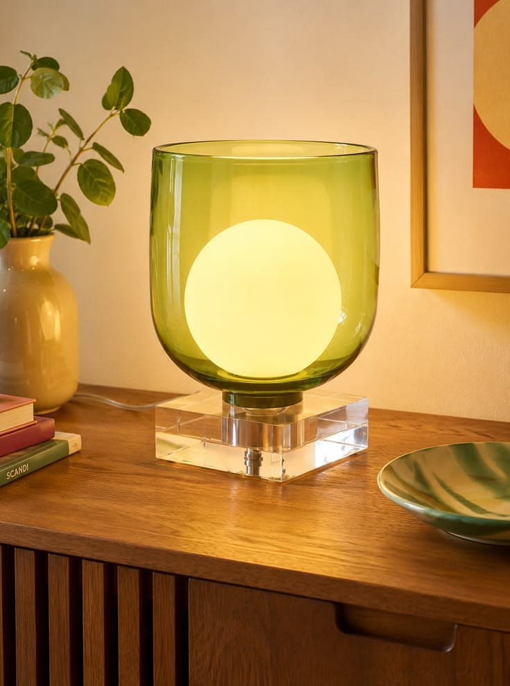 Lampe de table en verre vert