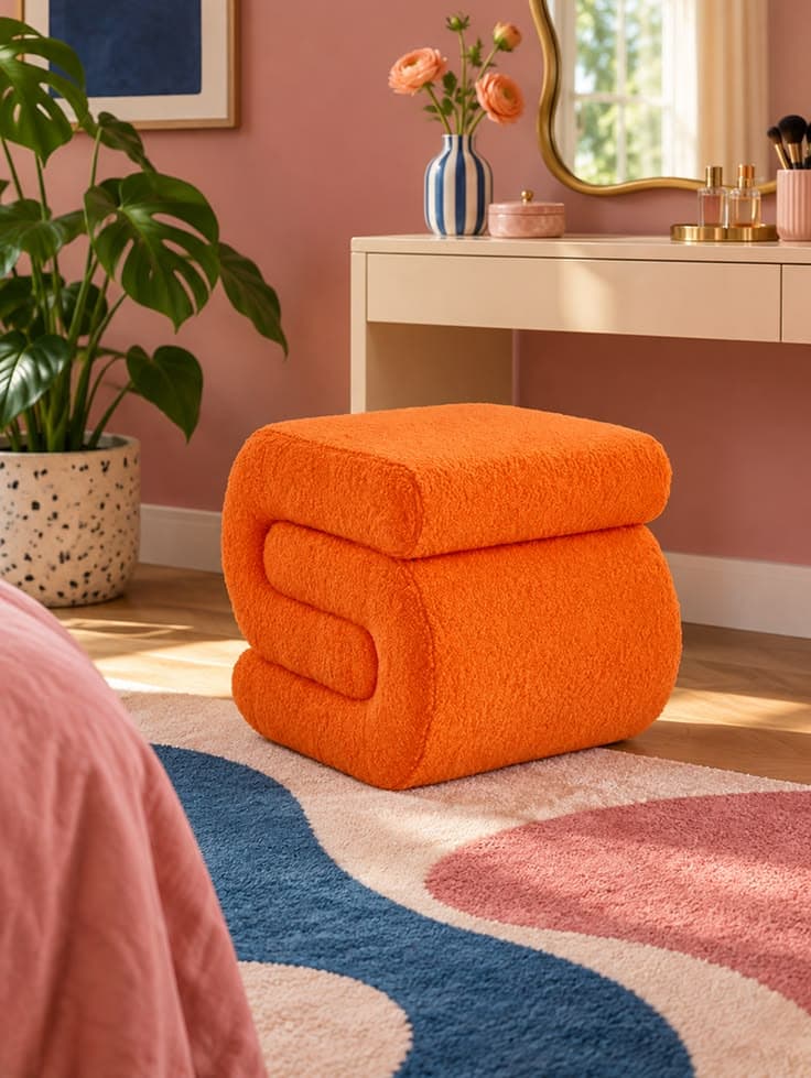 Pouf orange bouclette Sasha