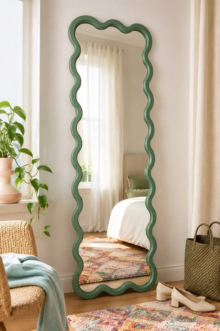 Miroir sur pied ondulé vert