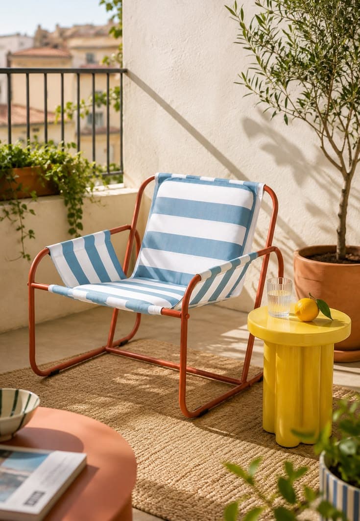 Chaise de balcon rayée bleu et blanc