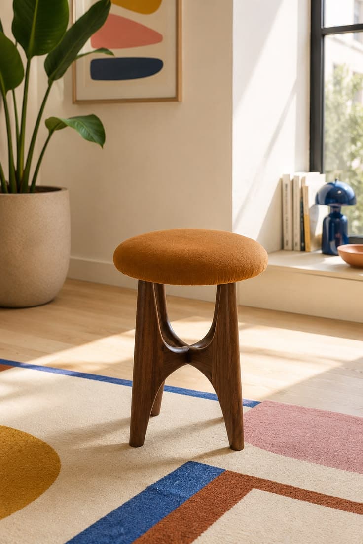 Tabouret sculptural bois et assise chaude