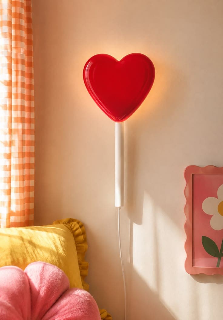 Lampe murale cœur rouge