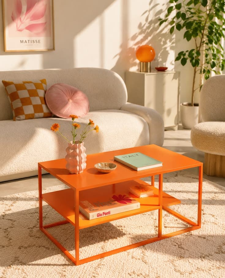 Table basse orange pour salon coloré