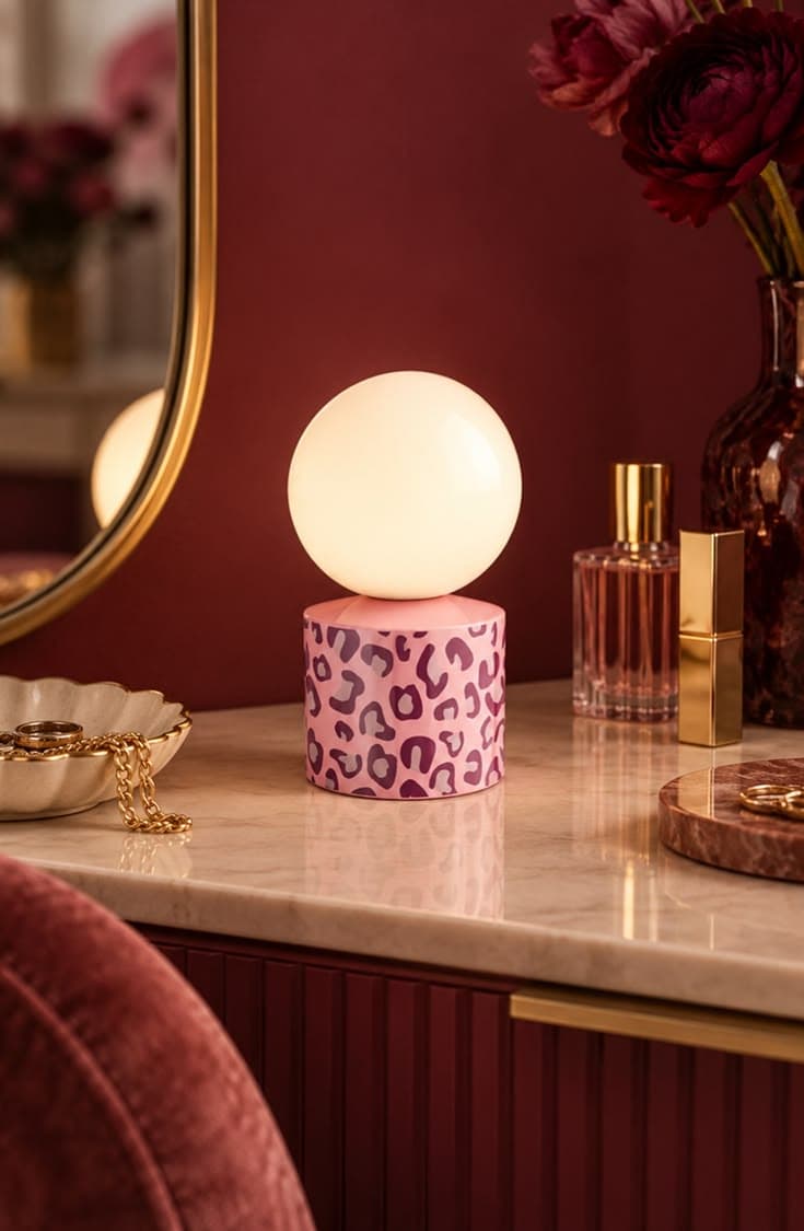 Lampe rose léopard