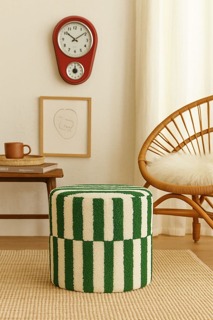 Pouf Arlequin rayé vert et blanc