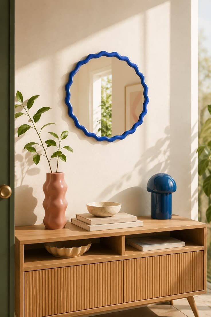 Miroir ondulé bleu pour entrée moderne