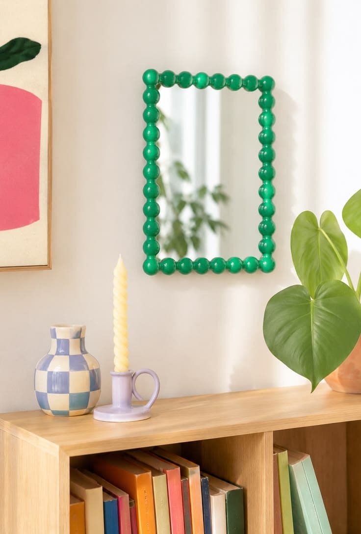 Miroir à perles vert
