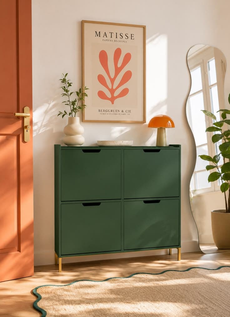 Meuble à chaussures vert pour entrée