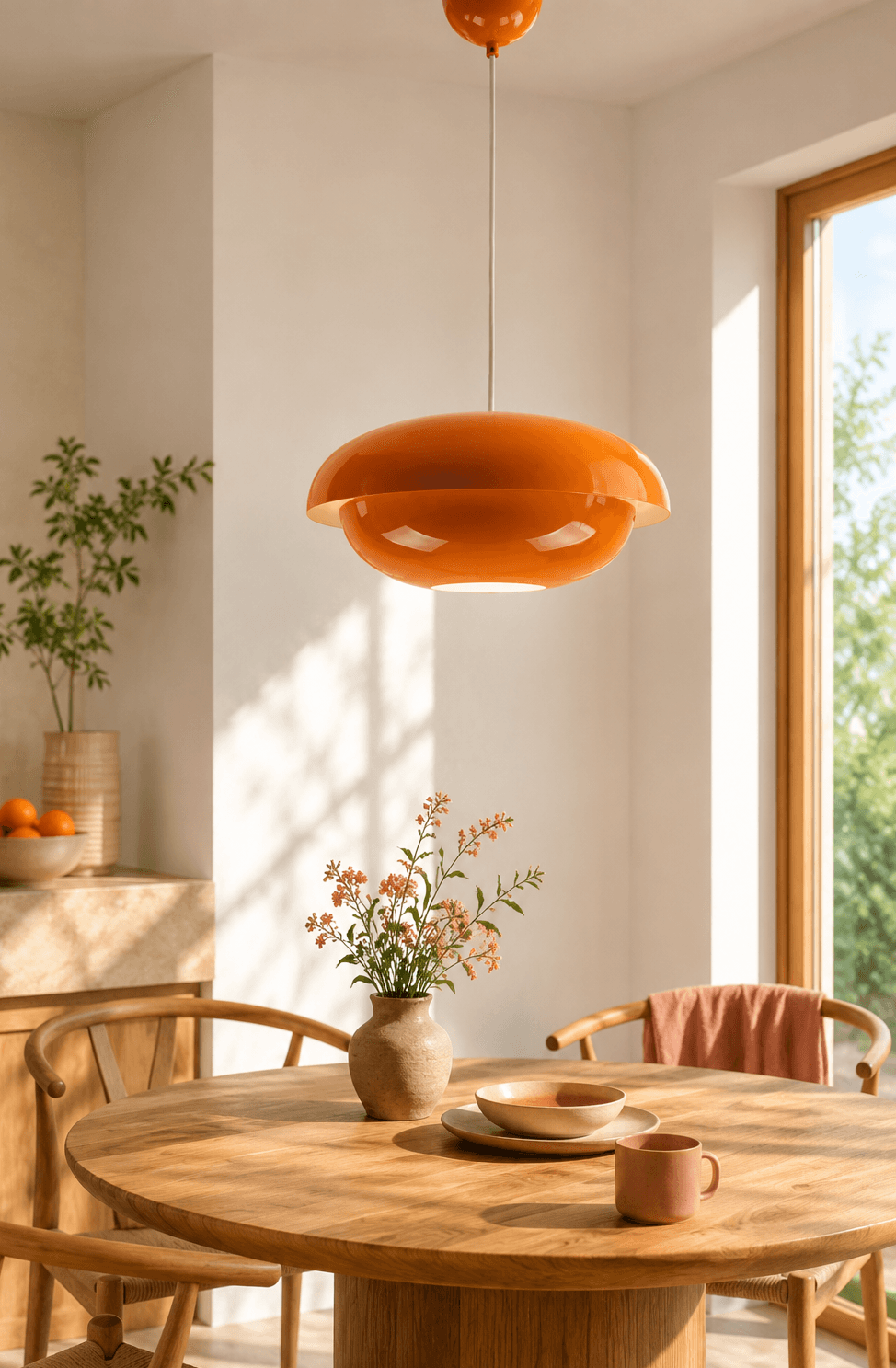 Suspension orange en métal pour salle à manger