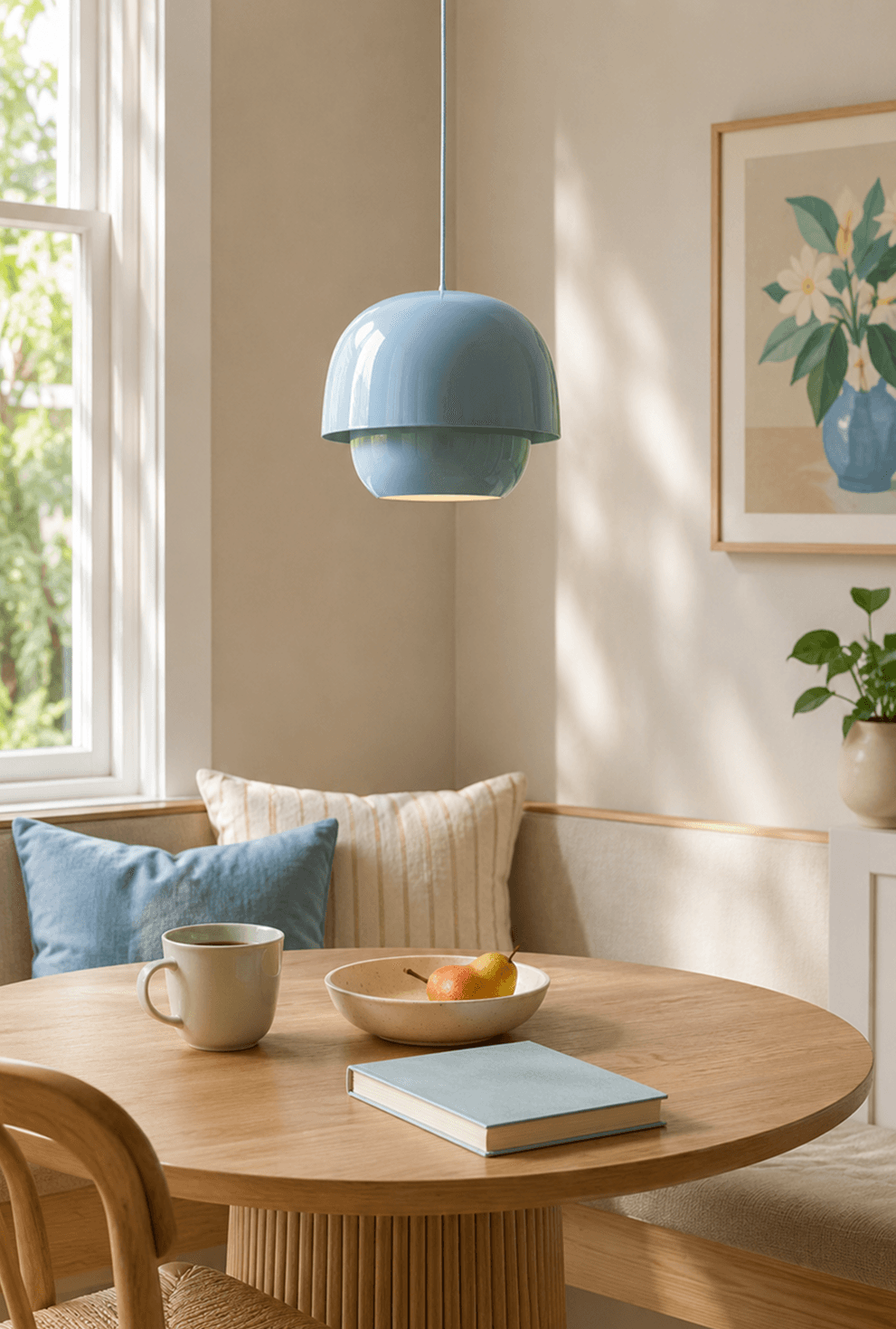Suspension bleue compacte pour coin repas