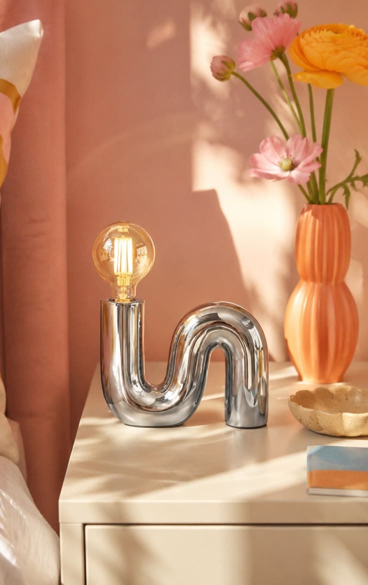 Lampe Pop S chromée en céramique avec ampoule globe
