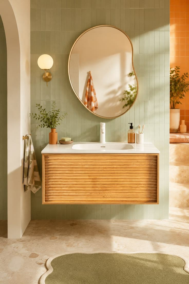 Meuble vasque suspendu vert