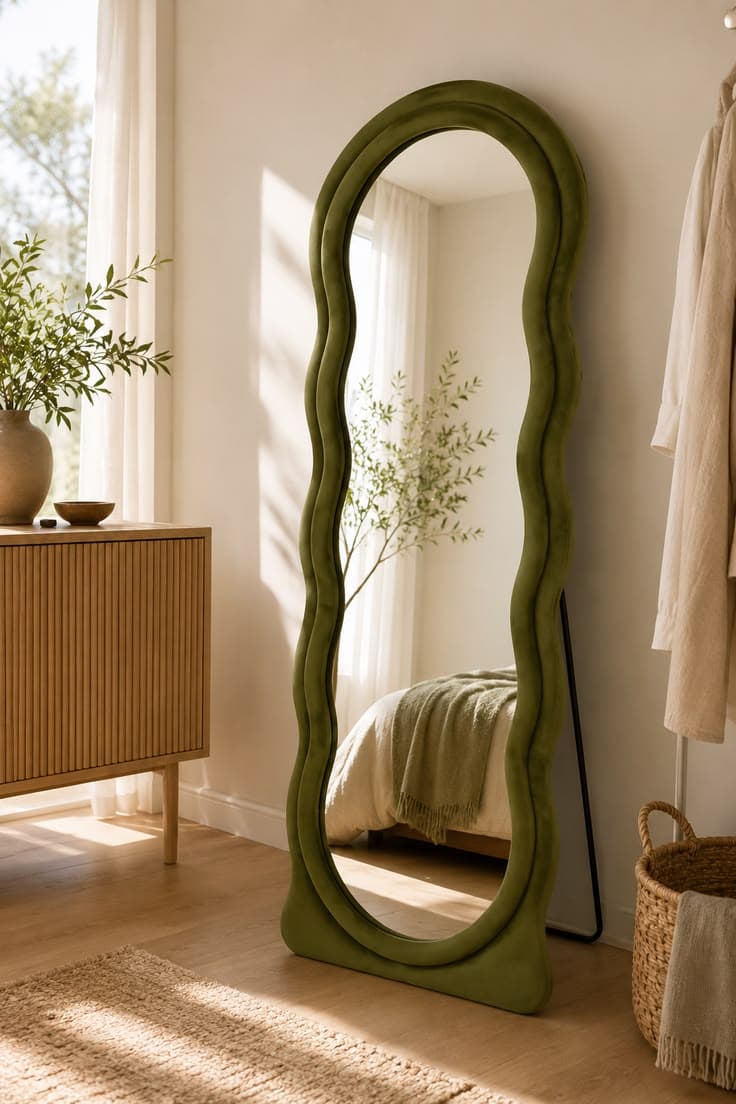 Miroir sur pied vert avocat