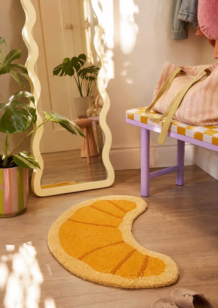 Tapis jaune en forme de croissant en coton