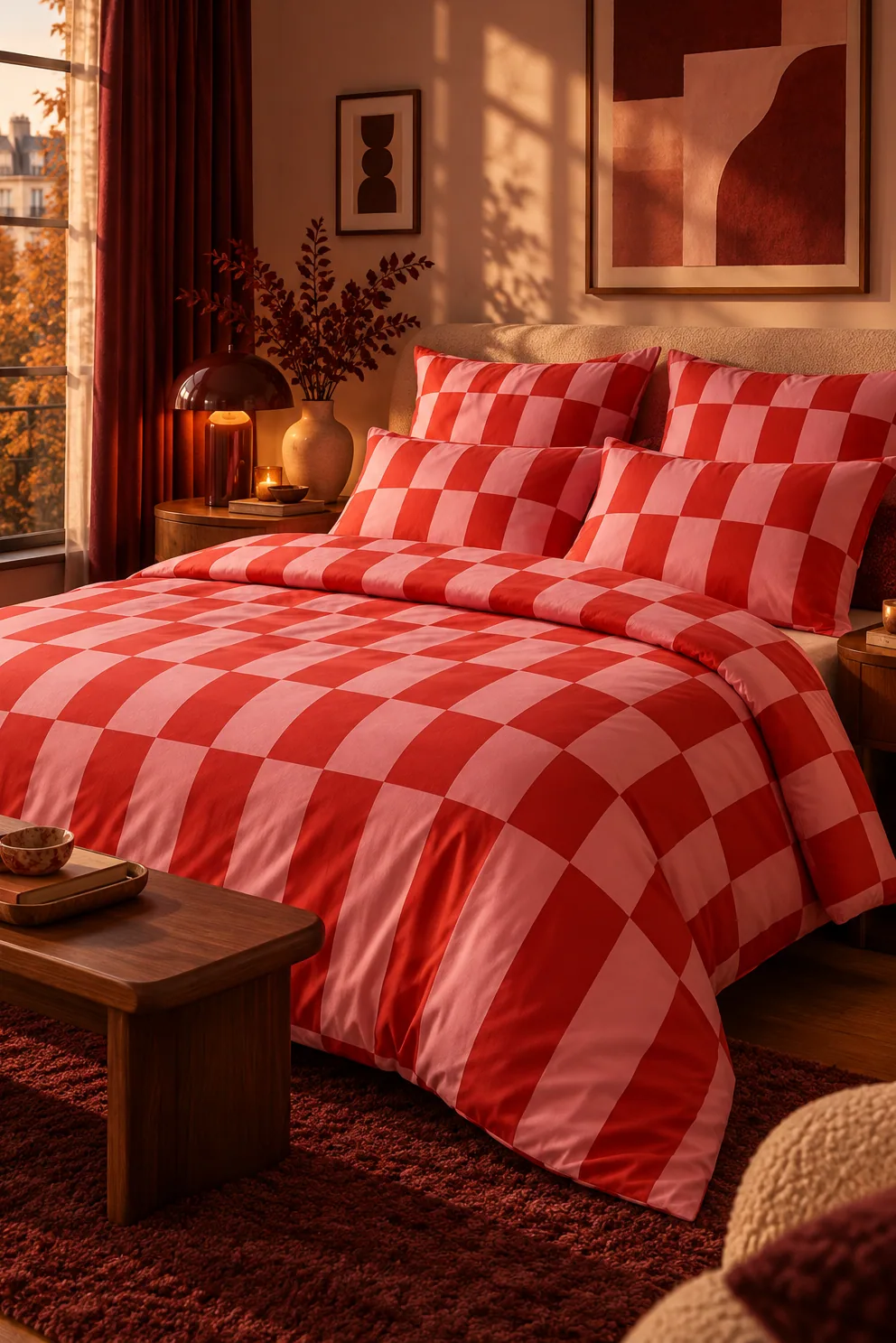 Housse de couette vichy rouge