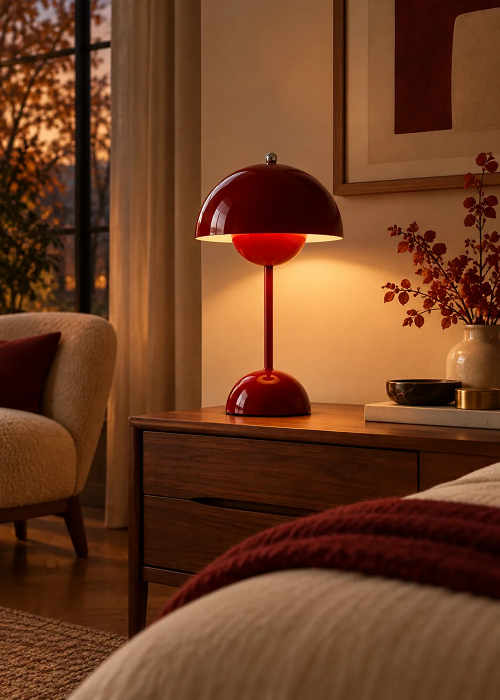 Lampe champignon rouge bordeaux
