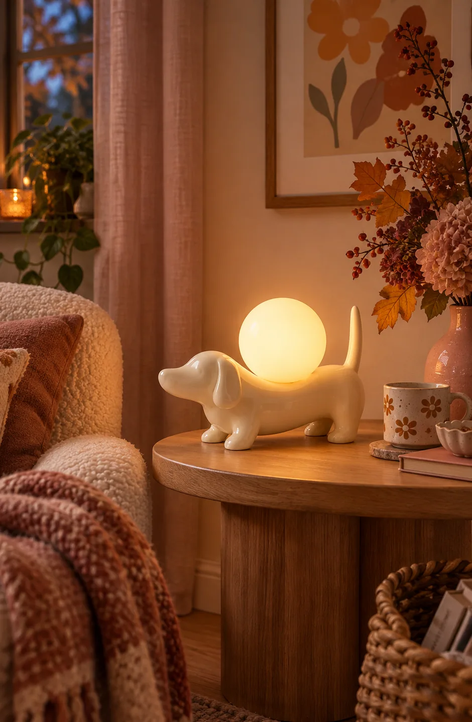 Lampe chien crème